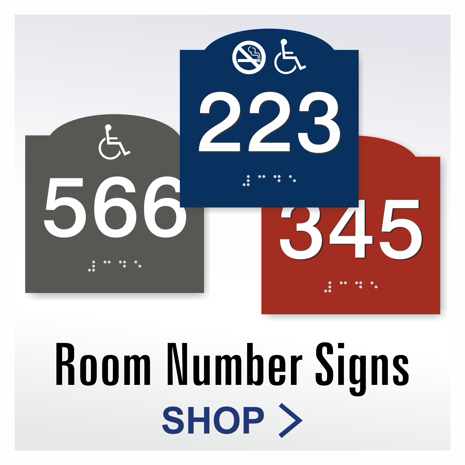 Crown ADA room number signs with decorative architectural styling